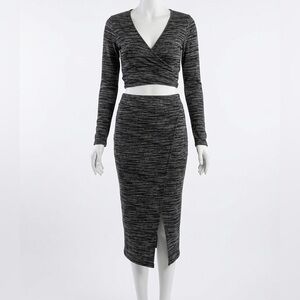 RW.CO Dynamite Monochromatic Space Dye Knit Wrap Top & Maxi Skirt Set Women’s S